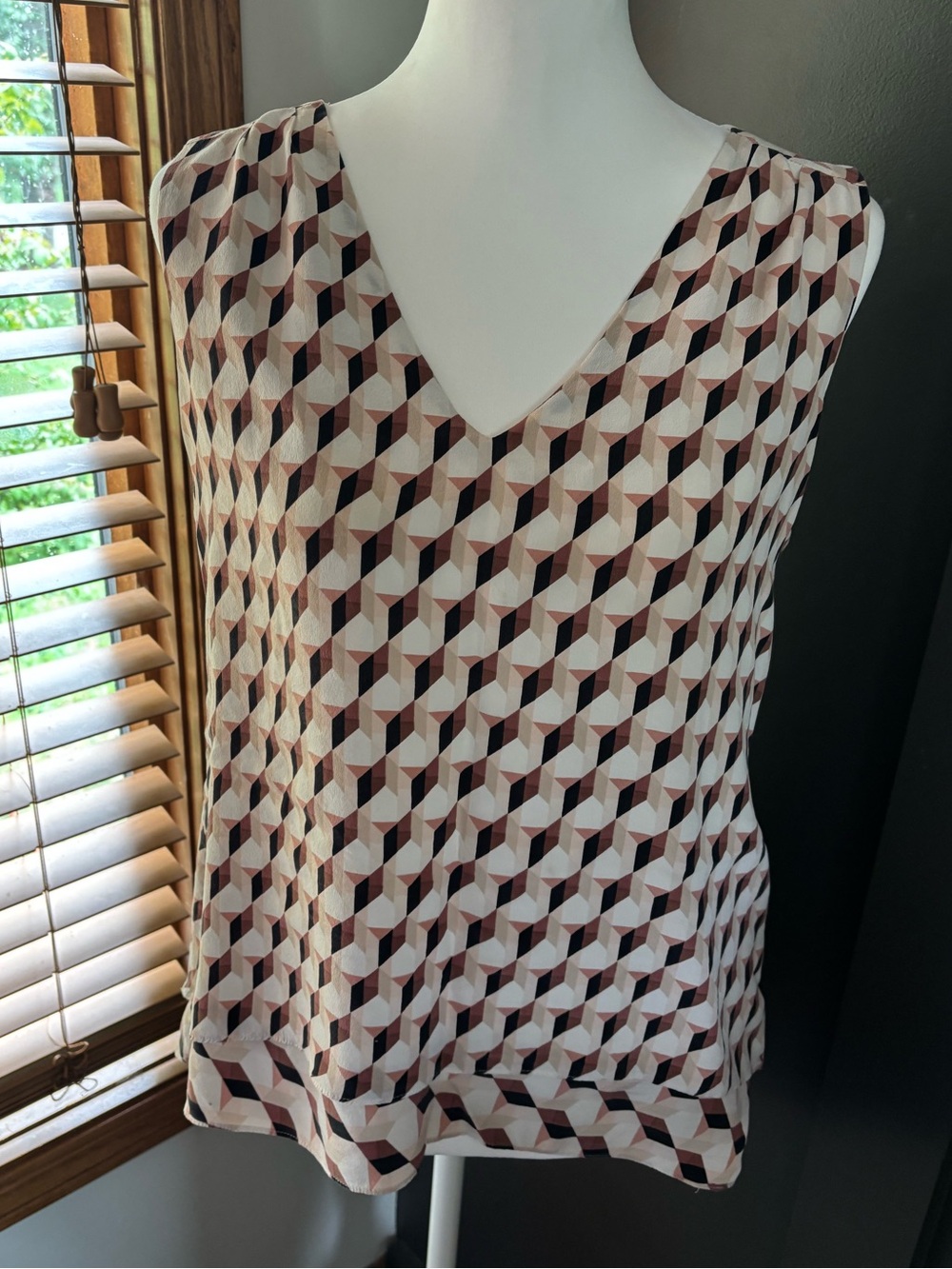 White House Black Market 100% Silk Geometric High-Low Blouse